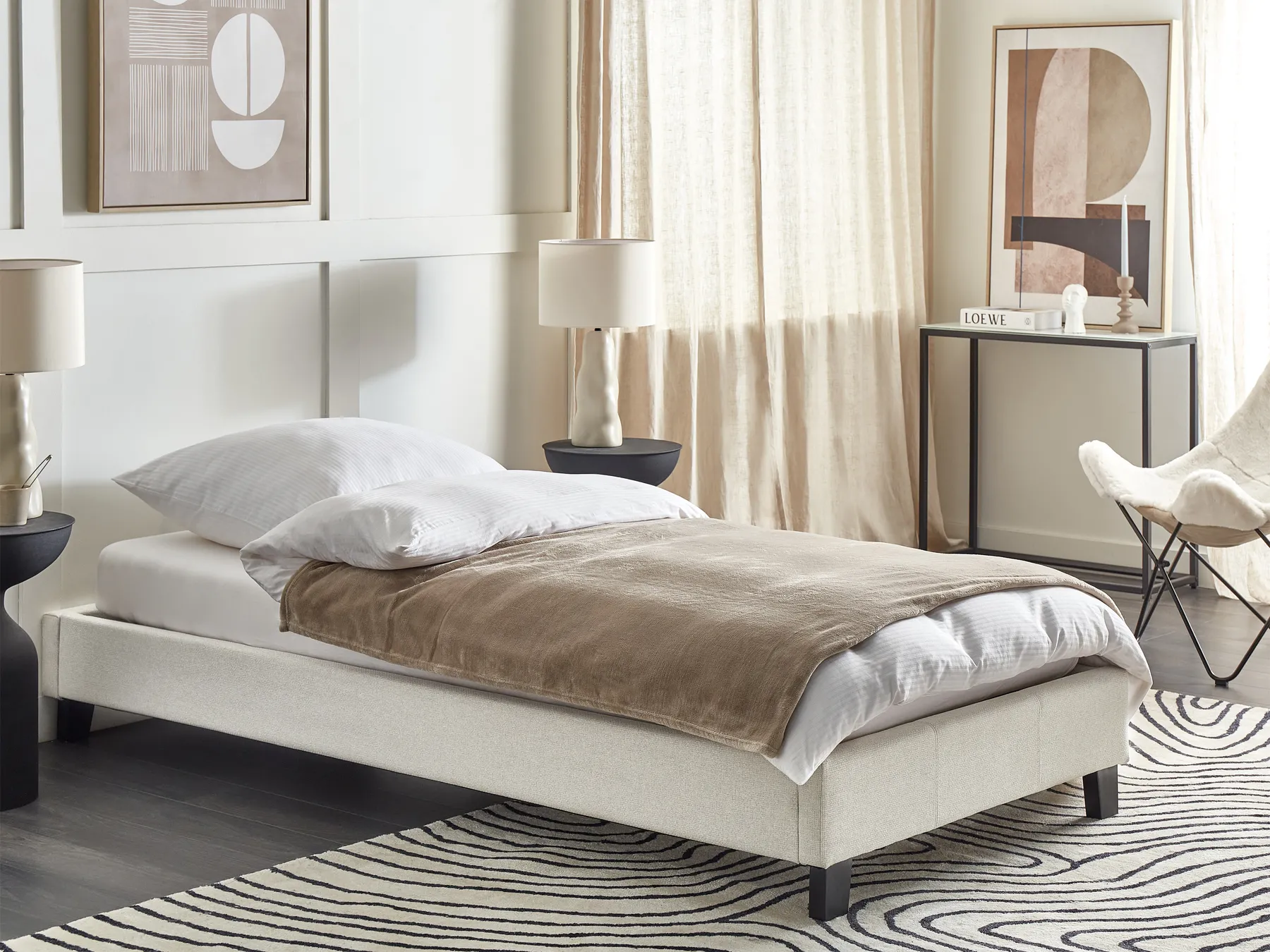 Bed without Headboard Fabric ROANNE 90 x 200 cm (EU Single) Off-White_902928