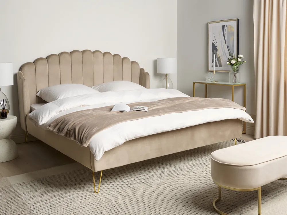 Bed Velvet AMBILLOU 180 x 200 cm (EU Super King) Taupe