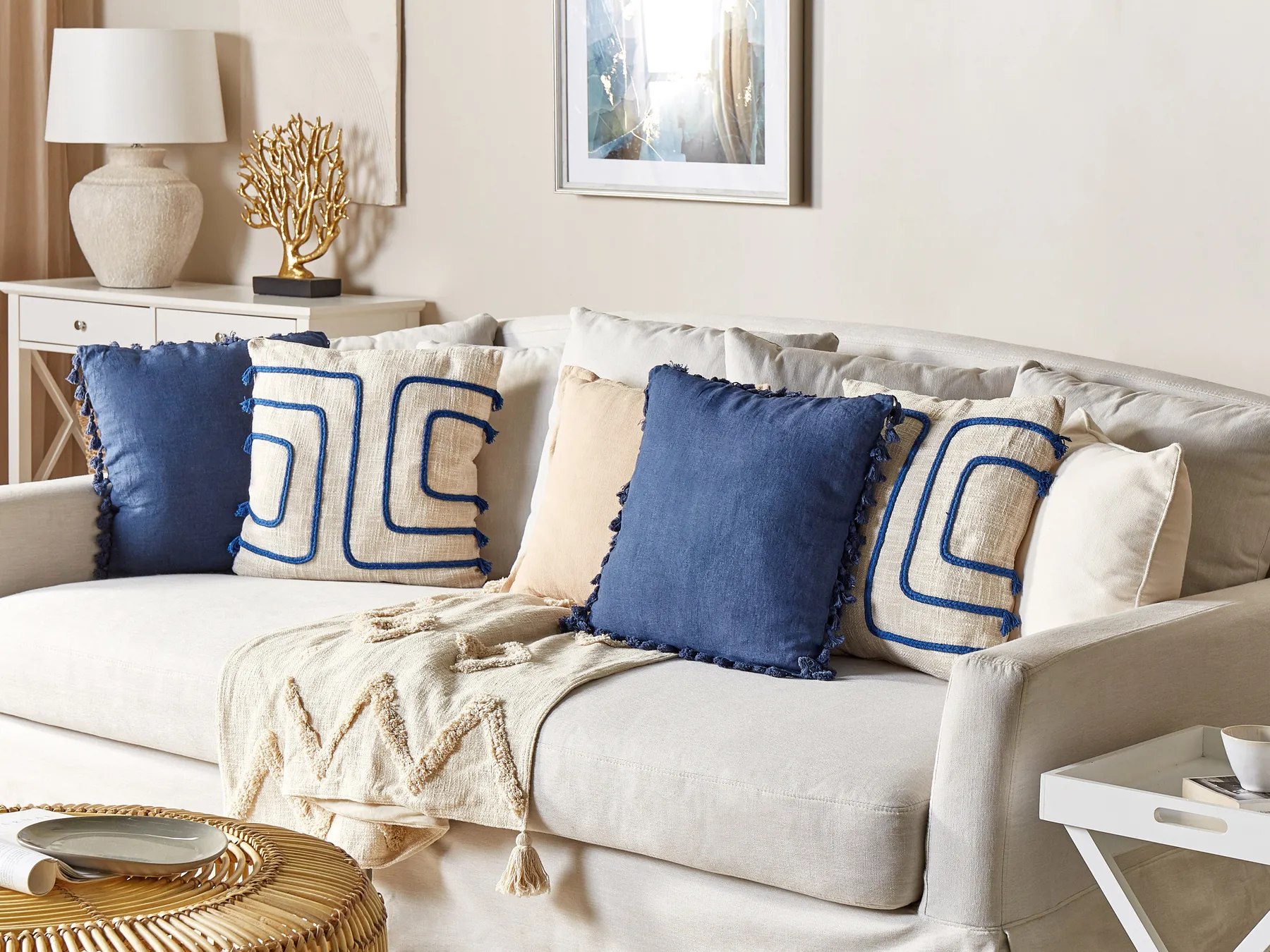Set of 2 Decorative Cushions PLEIONE 45 x 45 cm Cotton Navy Blue Geometric Pattern_840305