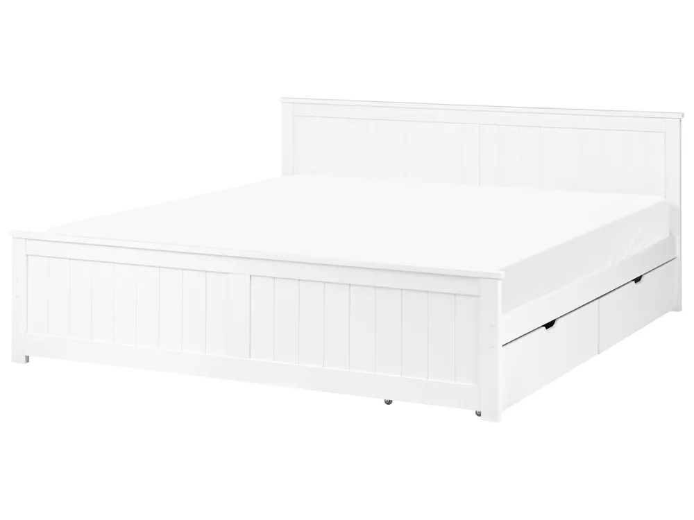 Bed with 2 Drawers SABRAN Pine Wood White 180 x 200 cm (EU Super King)_1061324