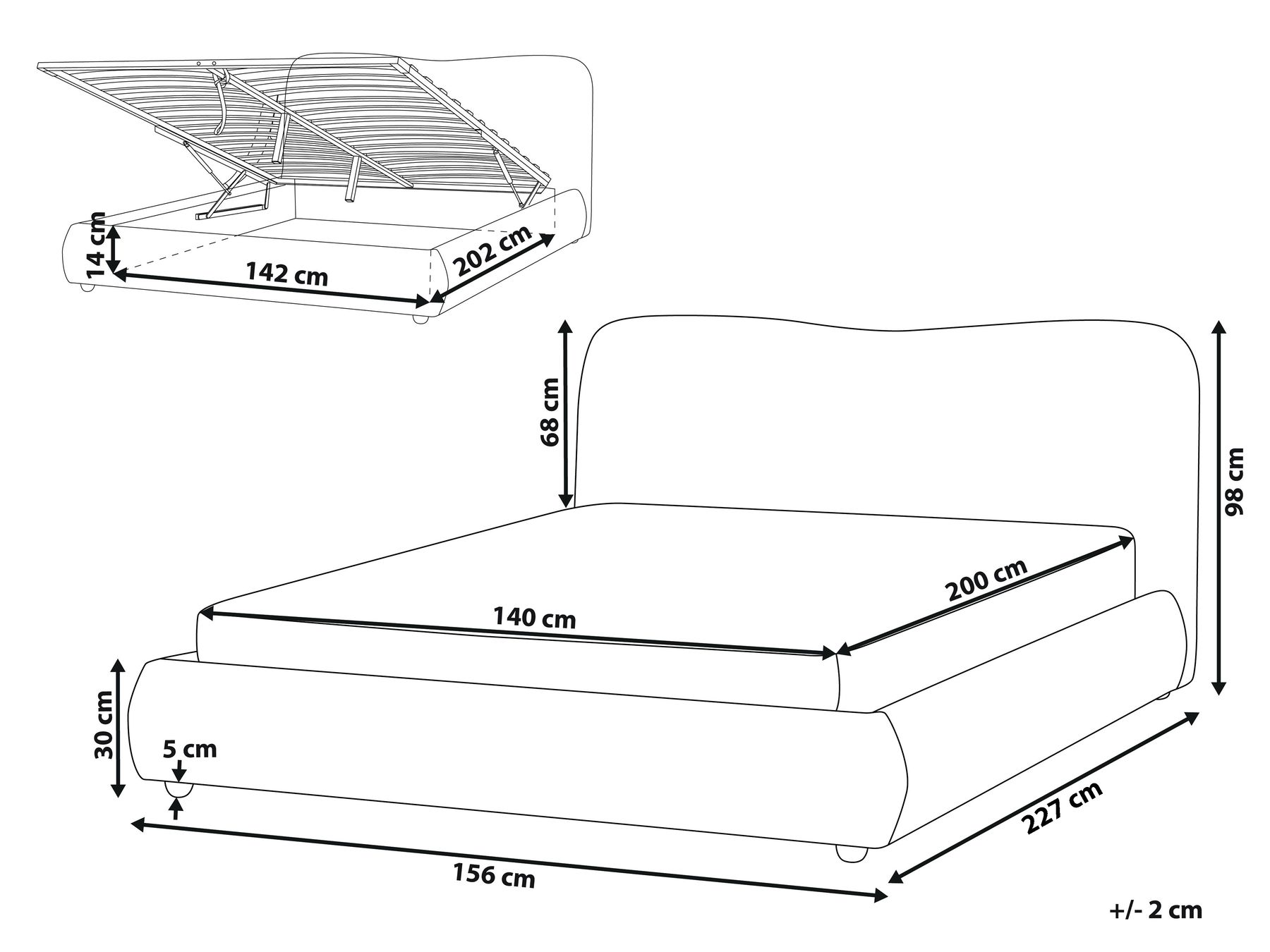 Ottoman Bed BLAGNAC Boucle Light Beige 140 x 200 cm (EU Double)_1009302