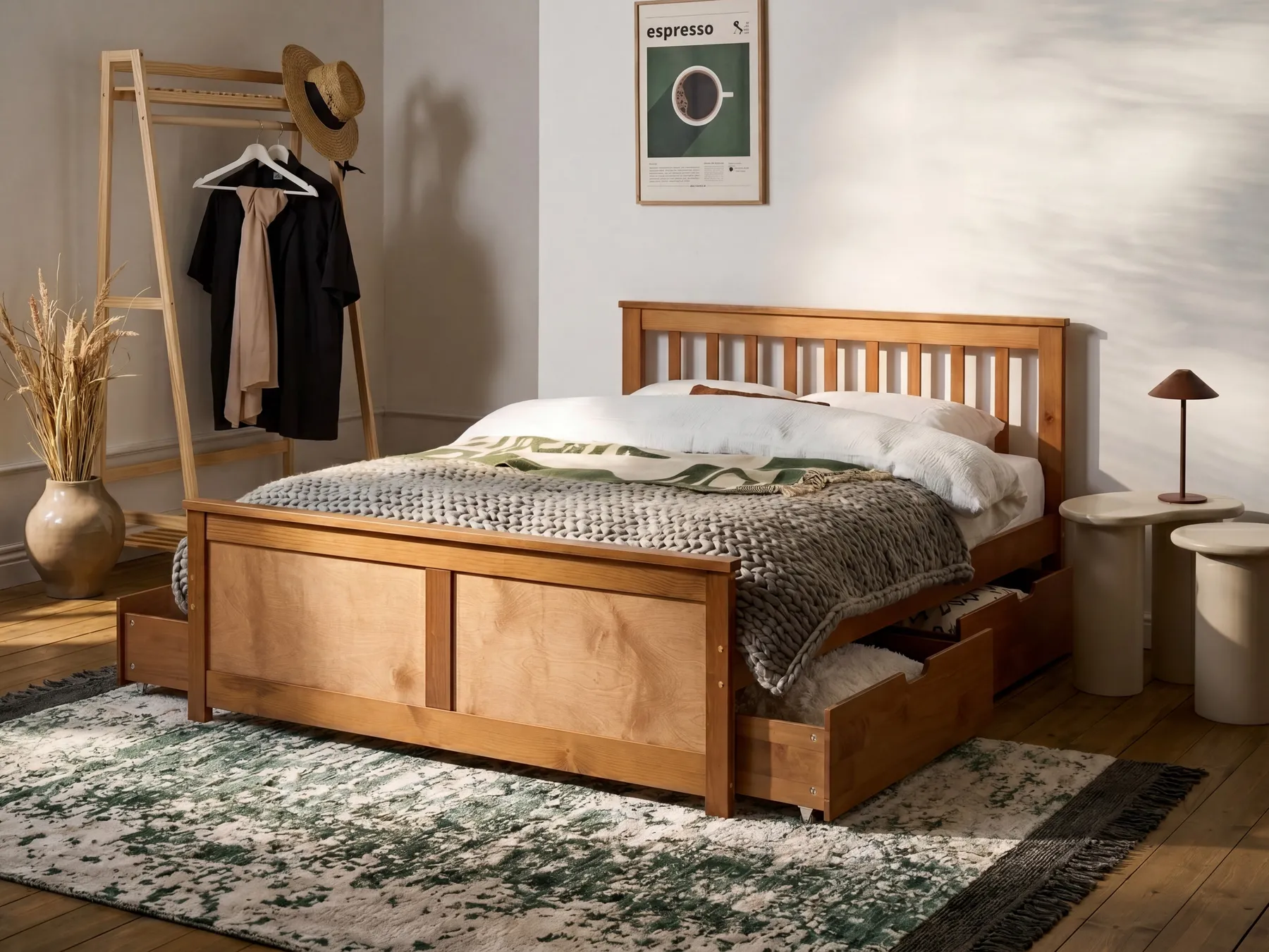 Bed with 4 Drawers OLENDON Pine Wood Brown 120 x 200 cm (EU Small Double)_1068949