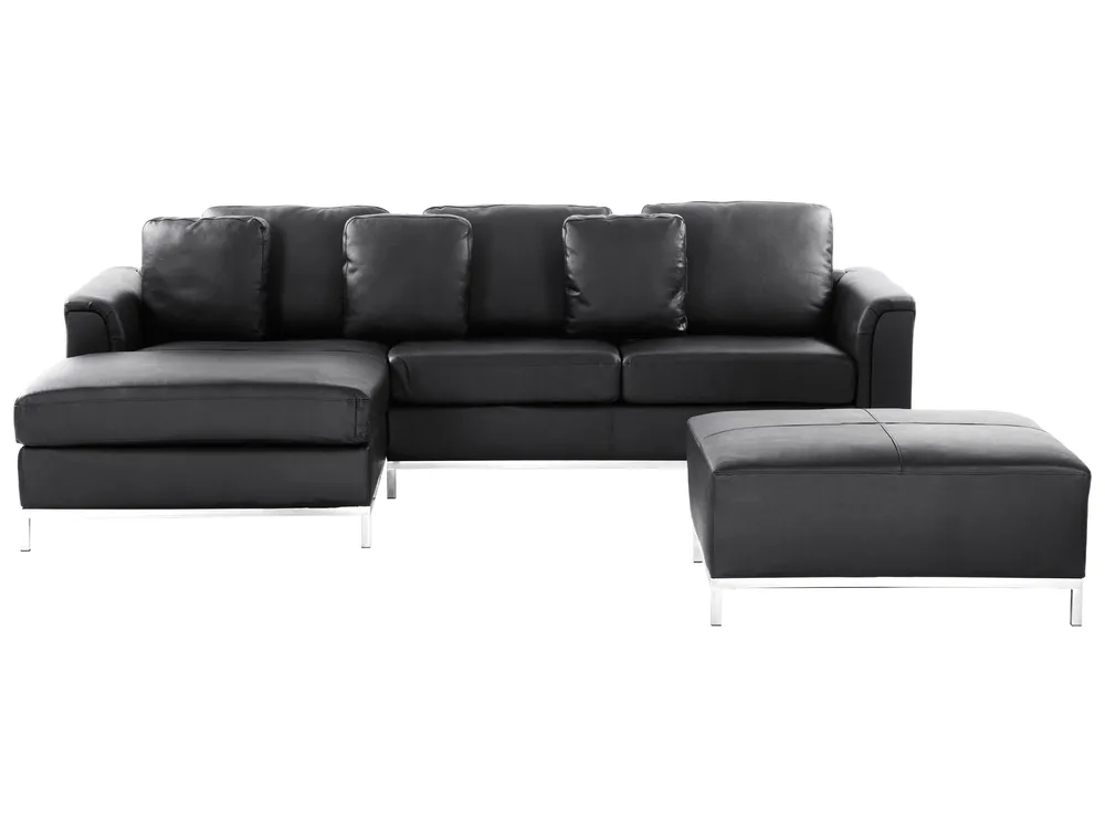 Corner Sofa 4 Seater OSLO with Ottoman Leather Black Right Hand