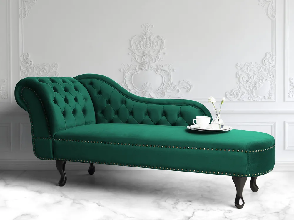 Left-Hand Chaise Longue NIMES Velvet Dark Green