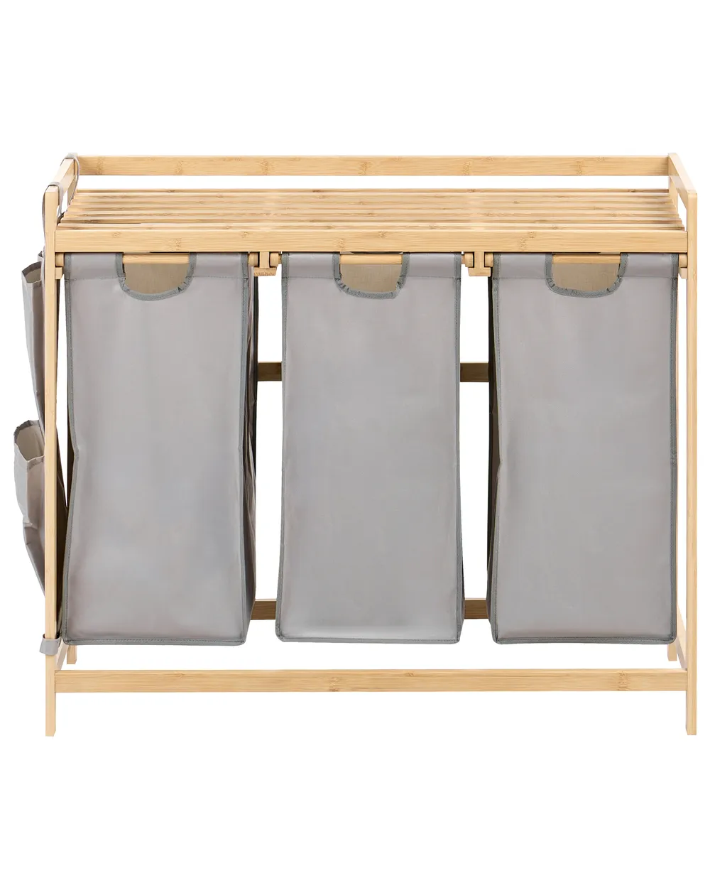 Set of 3 Laundry Baskets with Shelf TOROTAL Bamboo Light Brown/ Grey 120 L_1136245