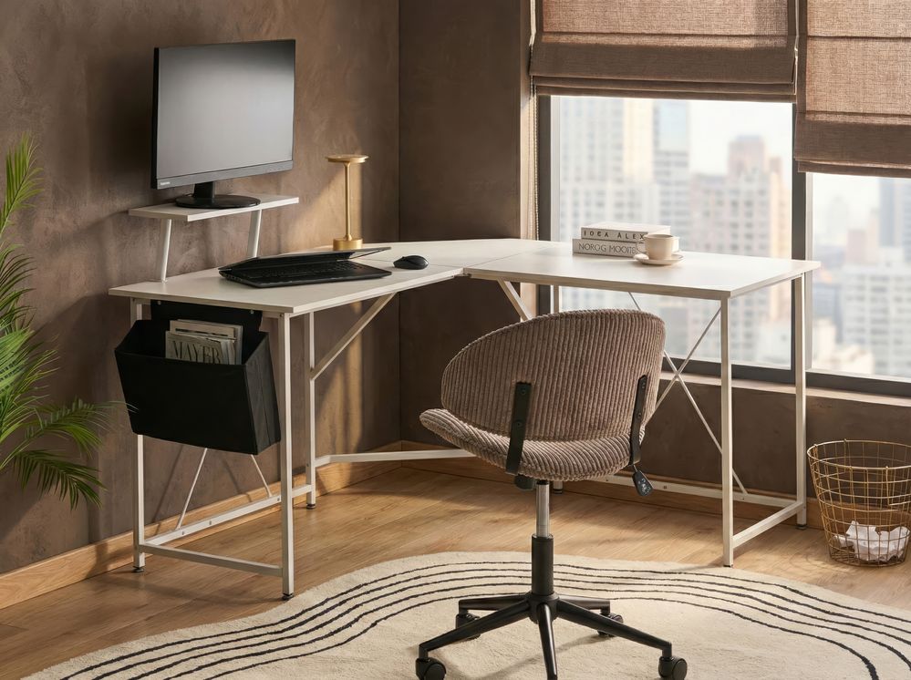 Corner Desk TACONY 180 cm 140 cm with Storage White