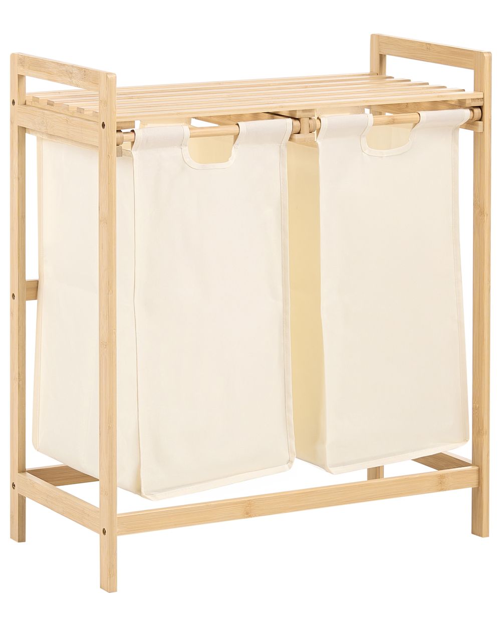 Set of 2 Laundry Baskets with Shelf AZUFRERA Bamboo Light Brown/ White 70 L