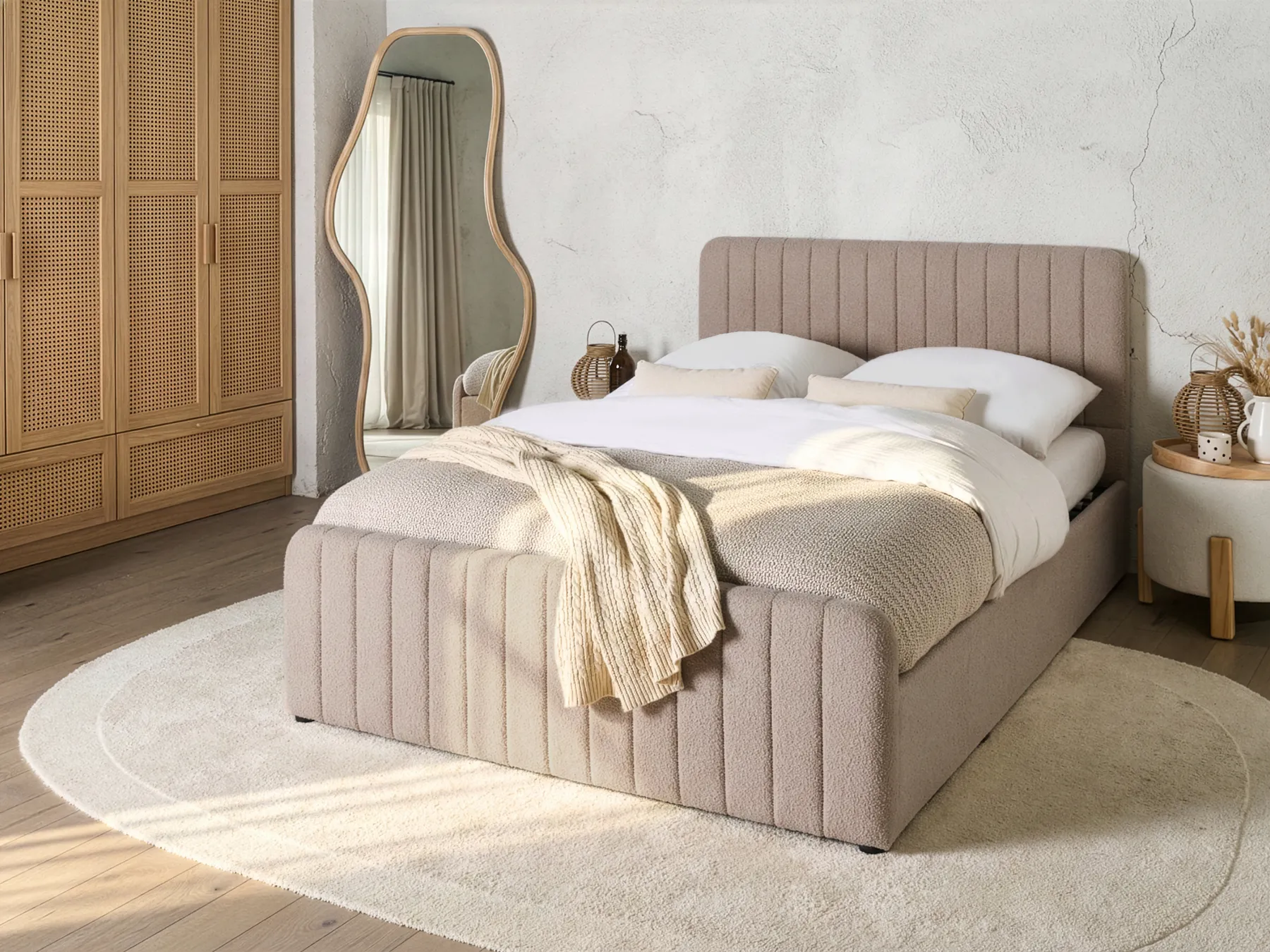 Ottoman Bed LUNAN Boucle Beige 140 x 200 cm (EU Double)_1048427