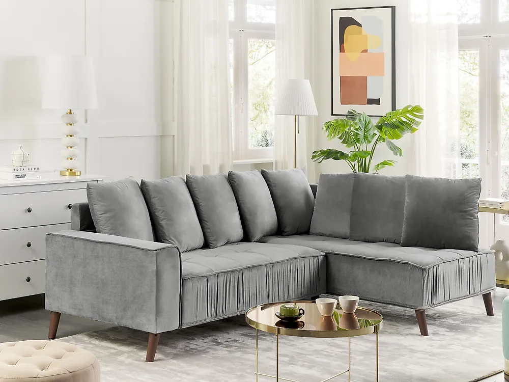 Corner Sofa GRENA Velvet Light Grey Left Hand_1179048