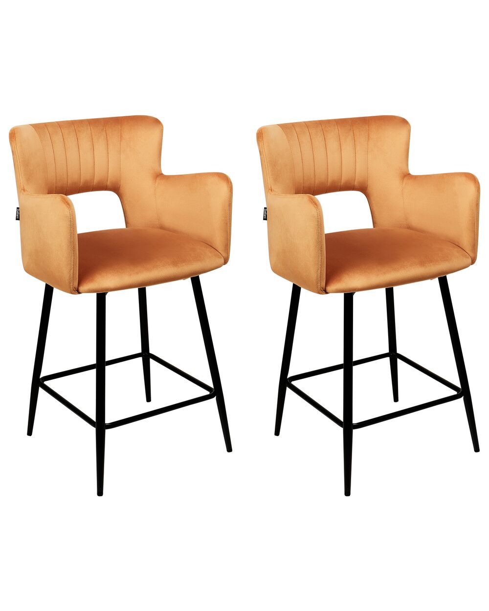 Set of 2 Bar Chairs SANILAC Velvet Orange