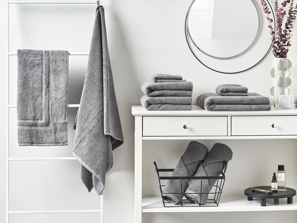 Set of 9 Towels MITIARO Terry Cotton Grey