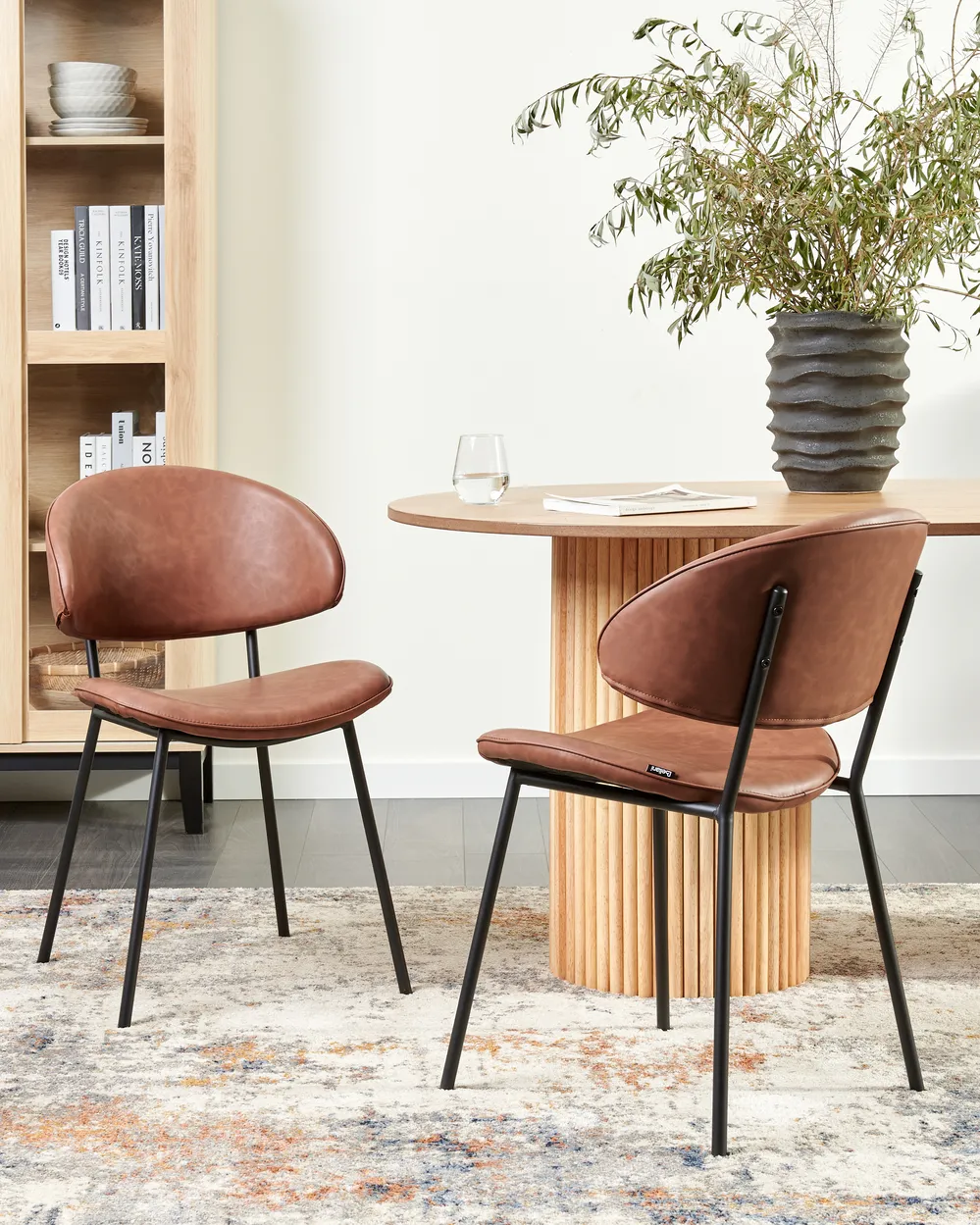Set of 2 Dining Chairs KIANA Faux Leather Brown