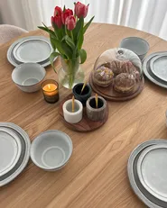 Set of 12 Dinnerware CHIVES Stoneware Light Grey_976410