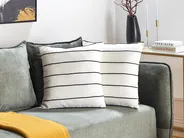 Set med 2 prydnadskuddar MILAS 50 x 50 cm Linne Svart/ Vit Randigt_1079077