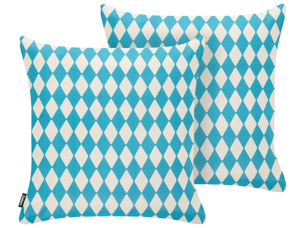 Set of 2 Outdoor Cushions GREVILLEA Checked 45 x 45 cm Turquoise