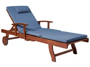 Sun Lounger with Cushion TOSCANA PREMIUM Reclining Acacia Wood Blue_1070419