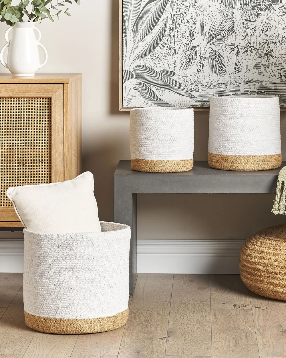Set of 3 Baskets BASIMA Cotton White