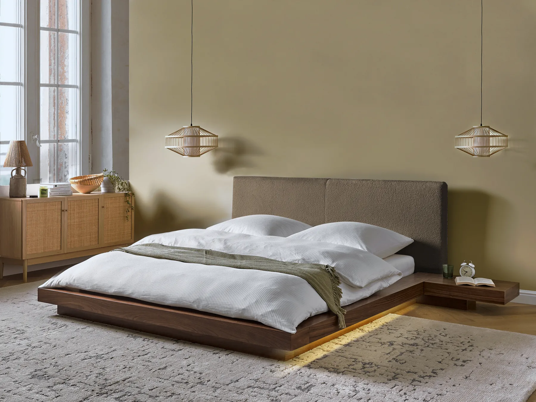 Sänky LED-valolla Buklee ZEN 160 x 200 cm Ruskea saarniviilu_1080006