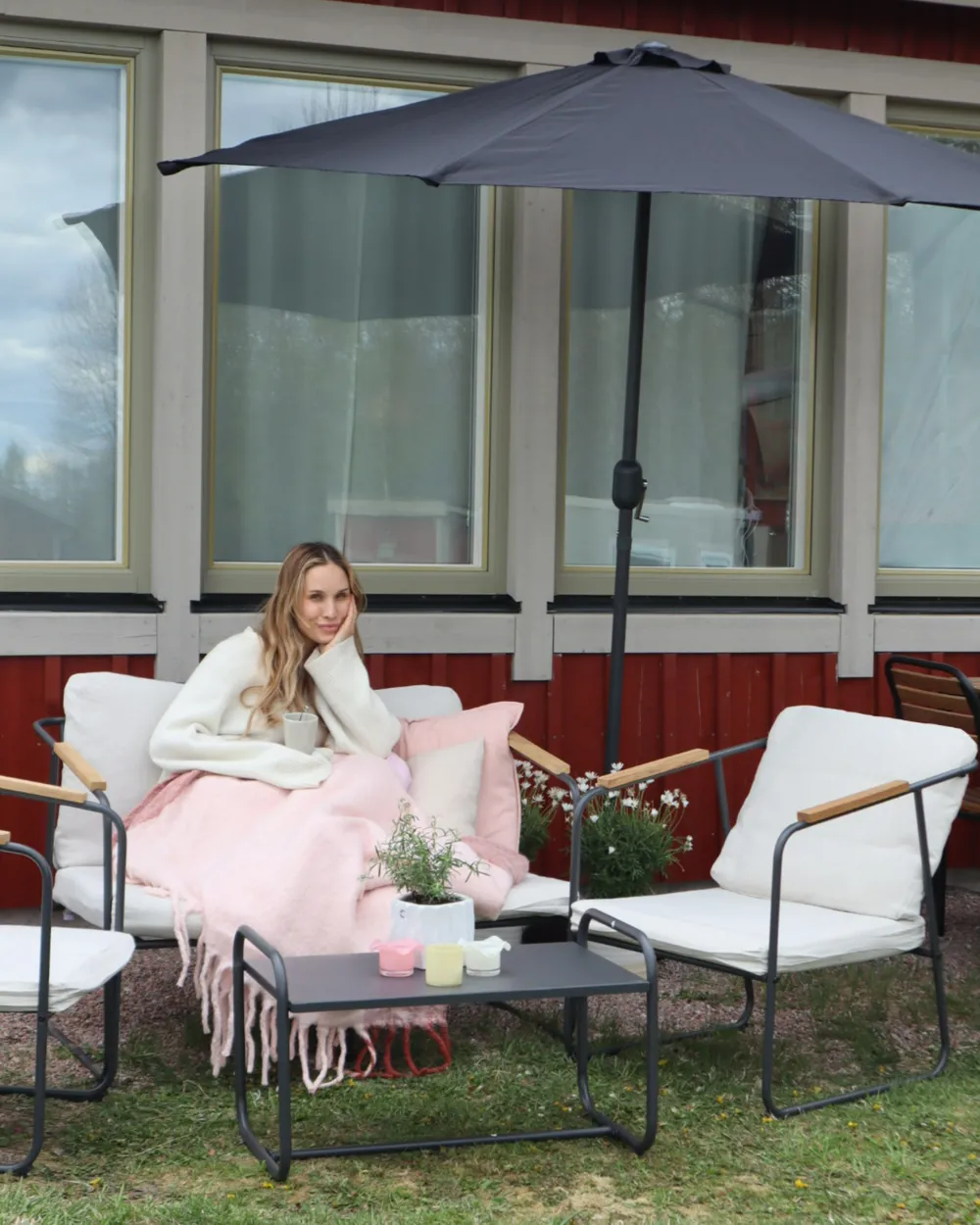 Garden Lounge Set with Table 4 Seater VEZZANA Metal Light Beige_985044