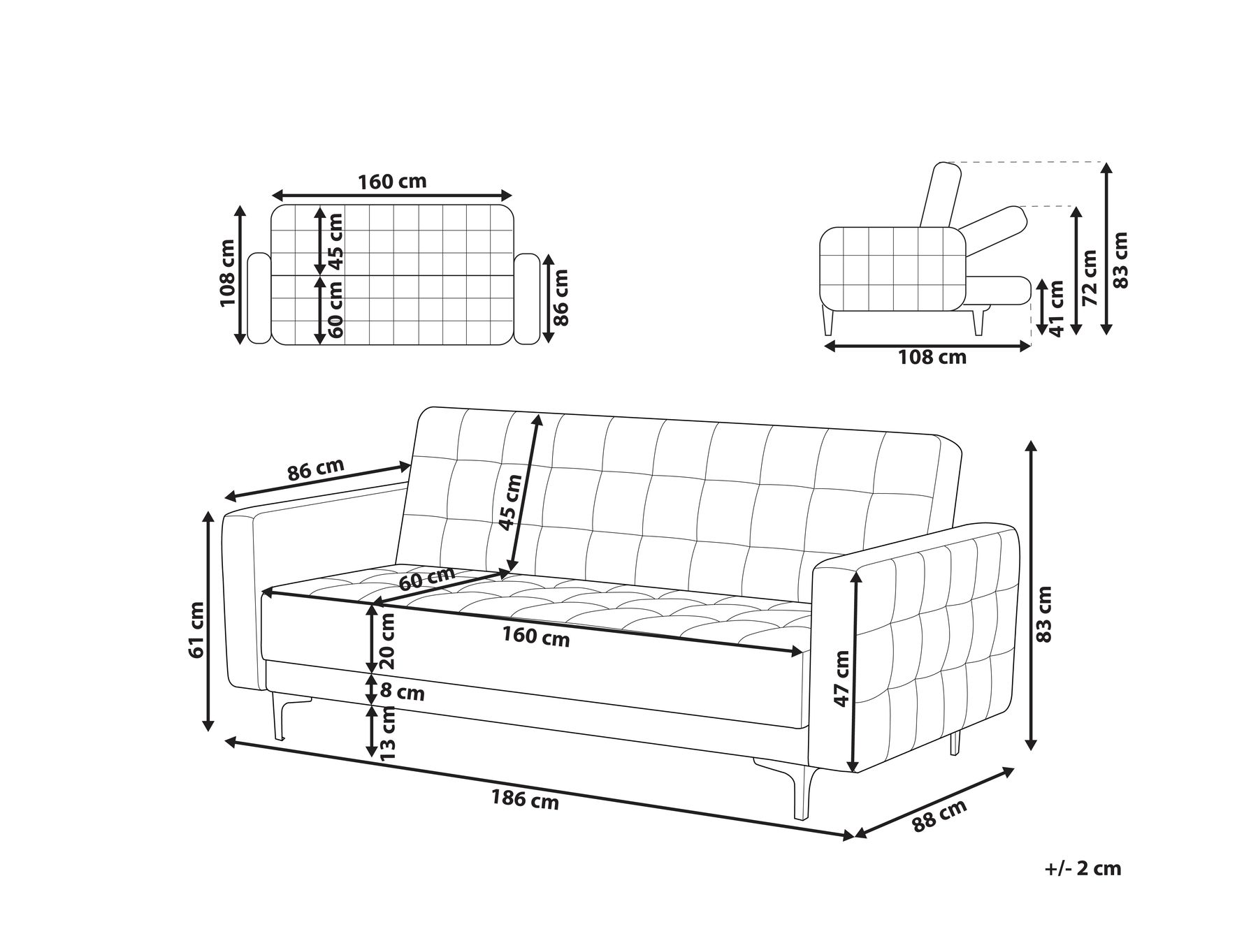 Bäddsoffa 3-sits ABERDEEN Sammet Blågrön_738019