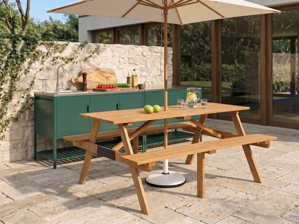 Picnic Table with Benches ROSCIGNO Fir Wood Light Brown
