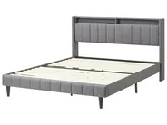 Säng med LED-belysning BEAULIEU Mörkgrå 160 x 200 cm med förvaring med USB-port_993603