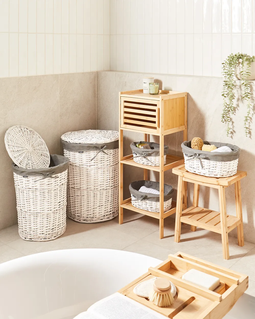 Set of 5 Baskets VAKARI Willow Wood Grey 55/89 L