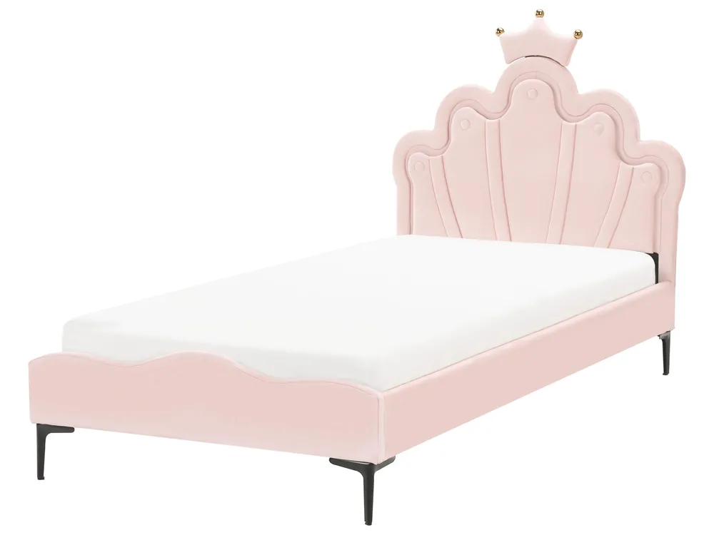 Kids Bed Crown Velvet RUBIAN 90 x 200 cm (EU Single) with LED Lights Pink