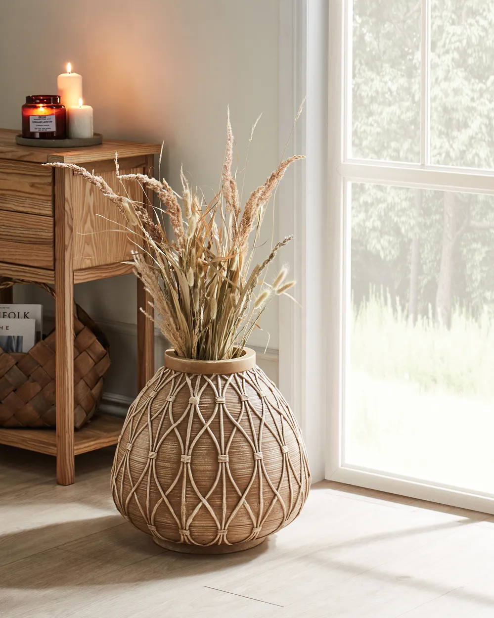 Flower Vase DOMOKOS 38 cm Ceramic Light Brown