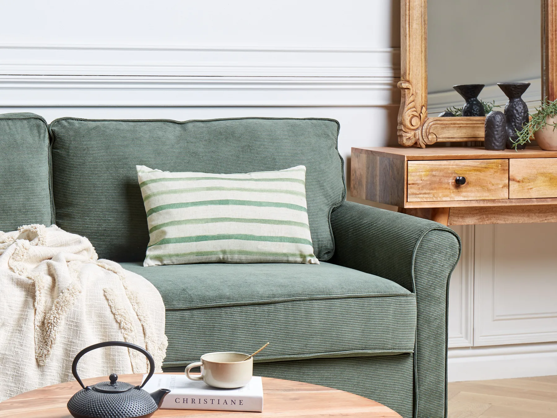 Throw Cushion KAFRA 30 x 50 cm Green Striped_902157