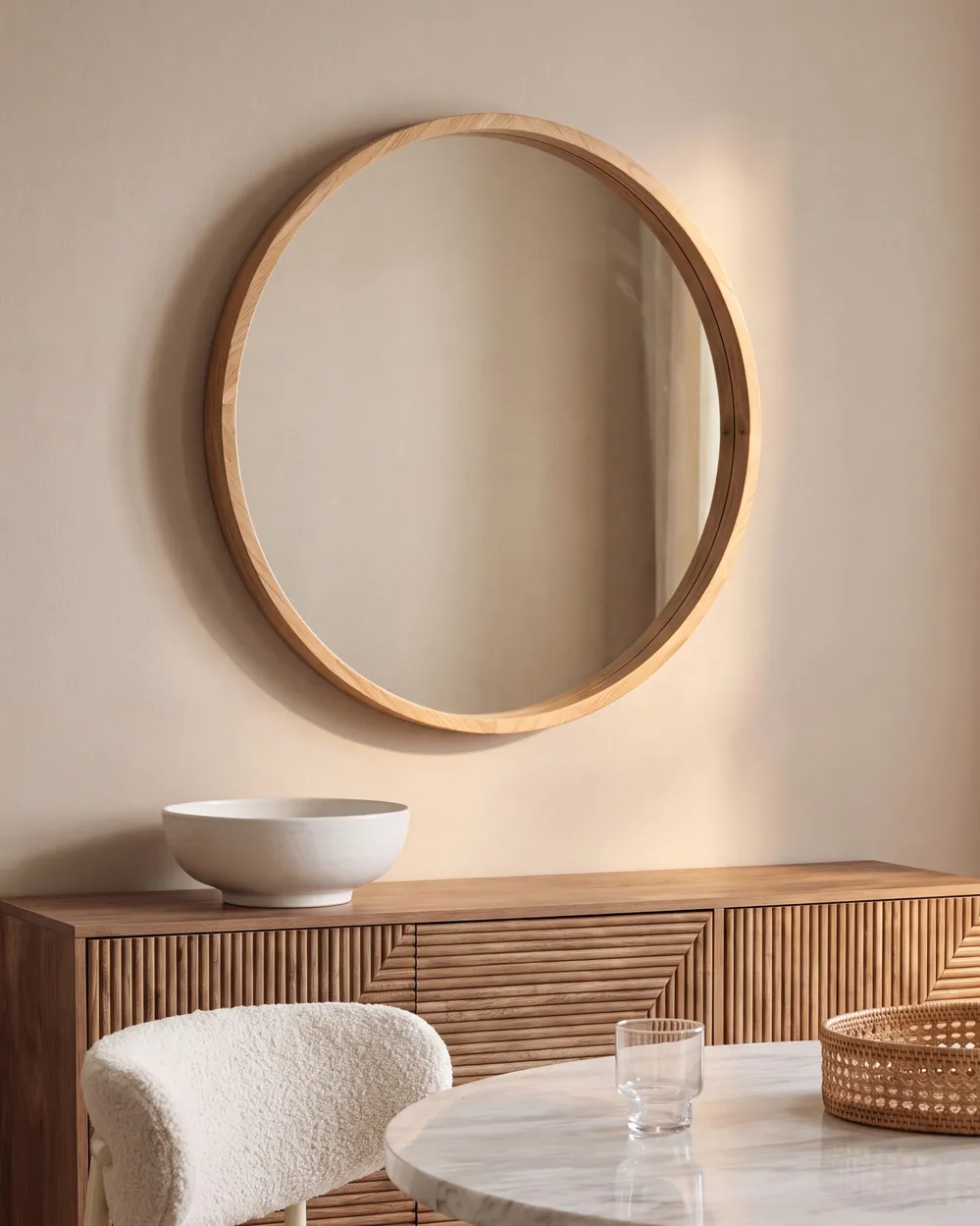Wall Mirror CAZALIS 80 cm 80 cm Paulownia Wood Light Brown_1120755