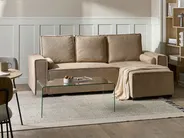Corner Sofa Bed 3 Seater EDANE with Storage Fabric Beige Left Hand_1057107