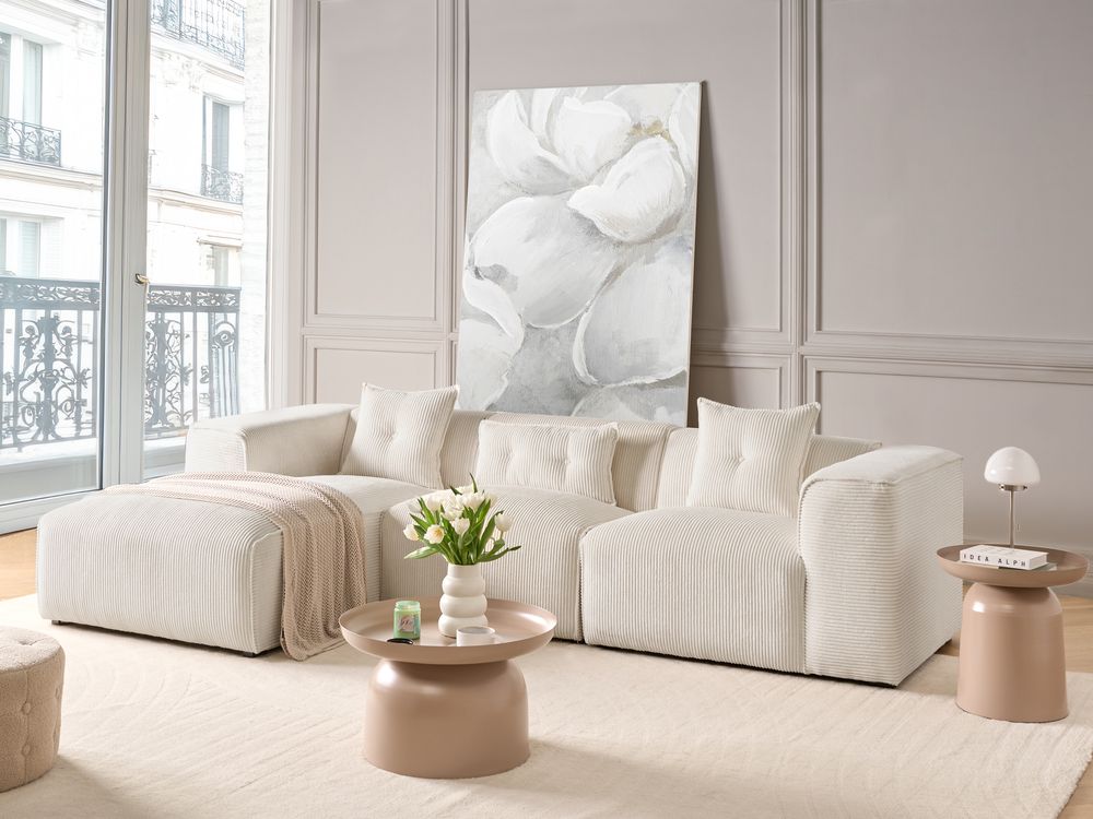 Corner Sofa 3 Seater DOLVA Corduroy Off-White Right Hand
