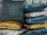 Set of 2 Decorative Cushions FREESIA 45 x 45 cm Velvet Teal Plant Pattern_805477