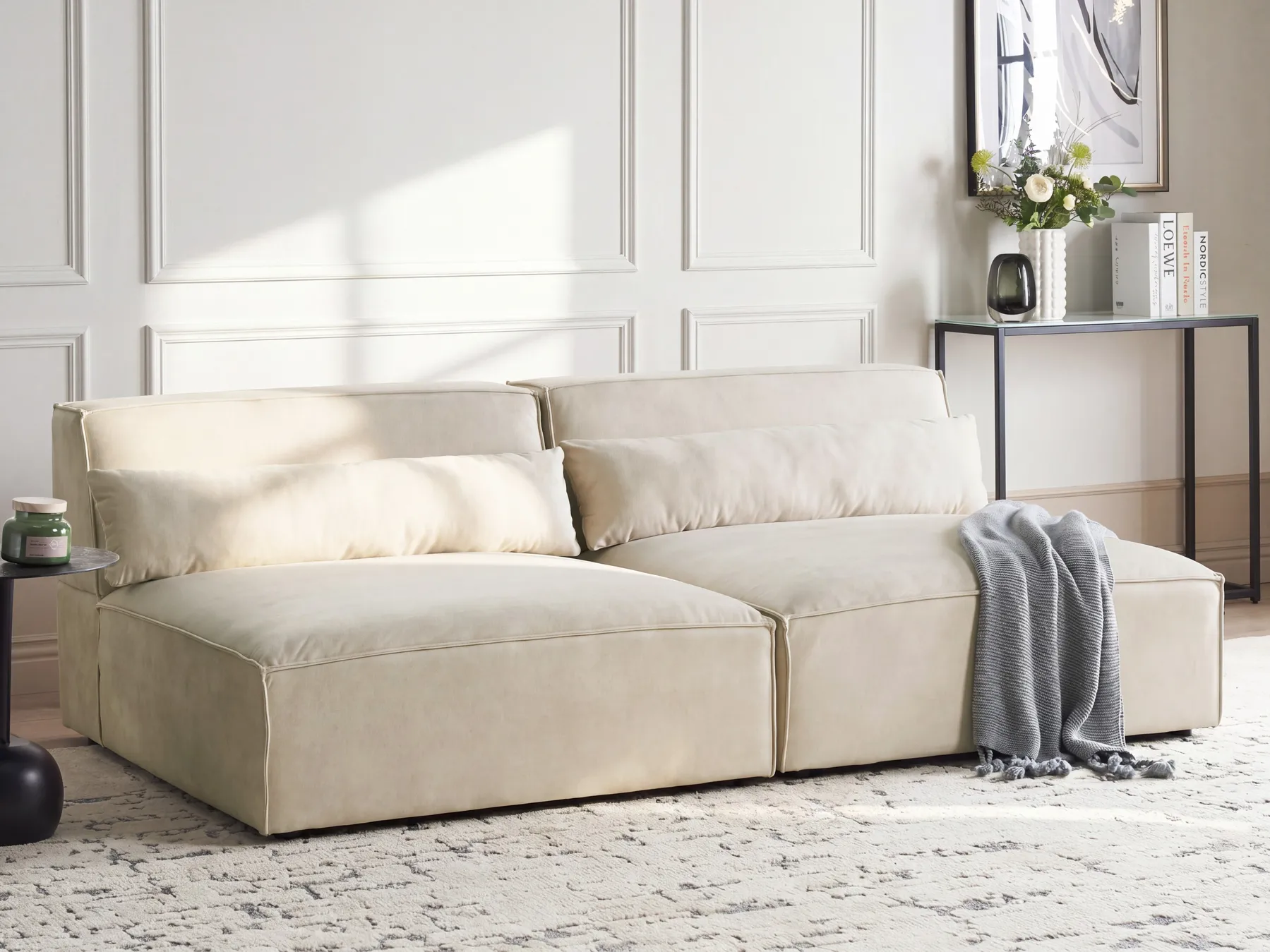 Modular Sofa 2 Seater HELLNAR Velvet Light Beige_910814