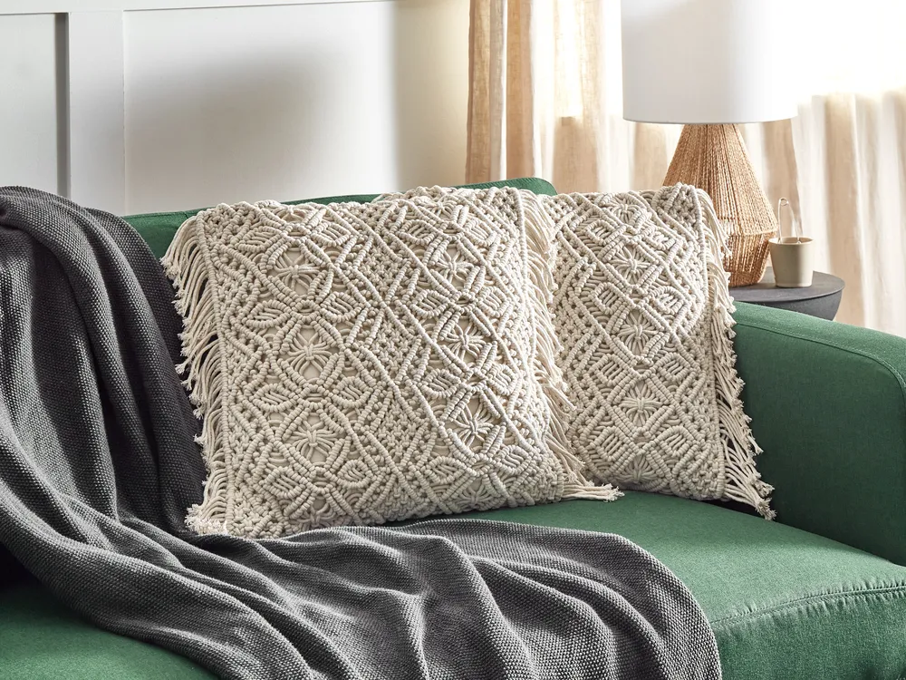 Set of 2 Decorative Cushions PATTAN 45 x 45 cm Cotton Beige Geometric Pattern