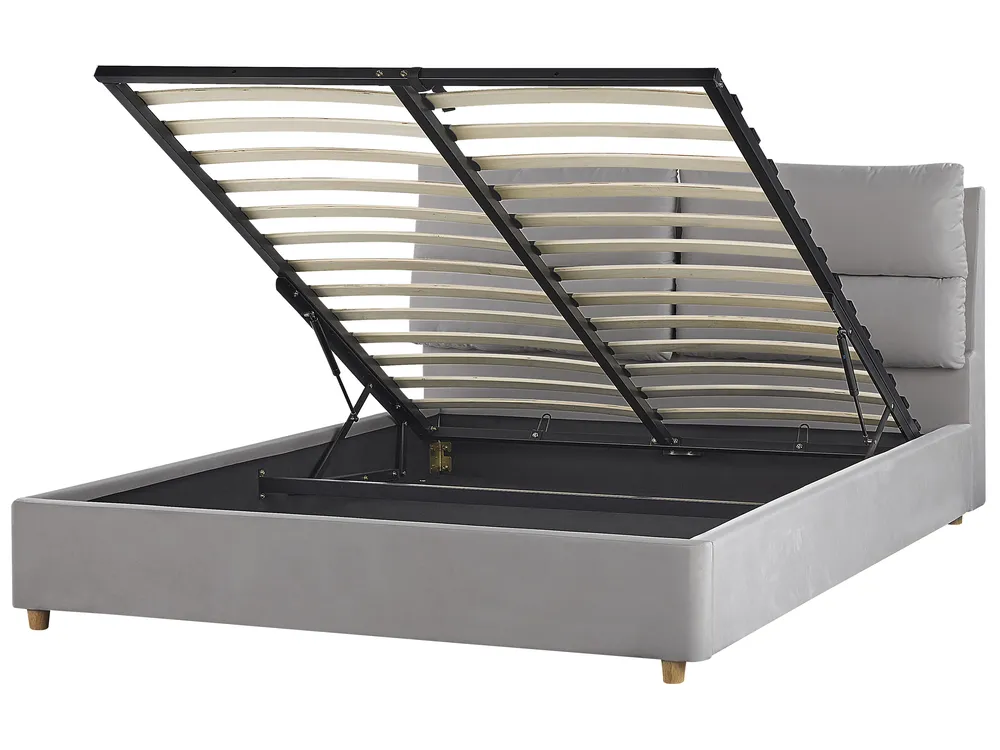 Velvet Ottoman Bed Light Grey BATILLY Various Sizes