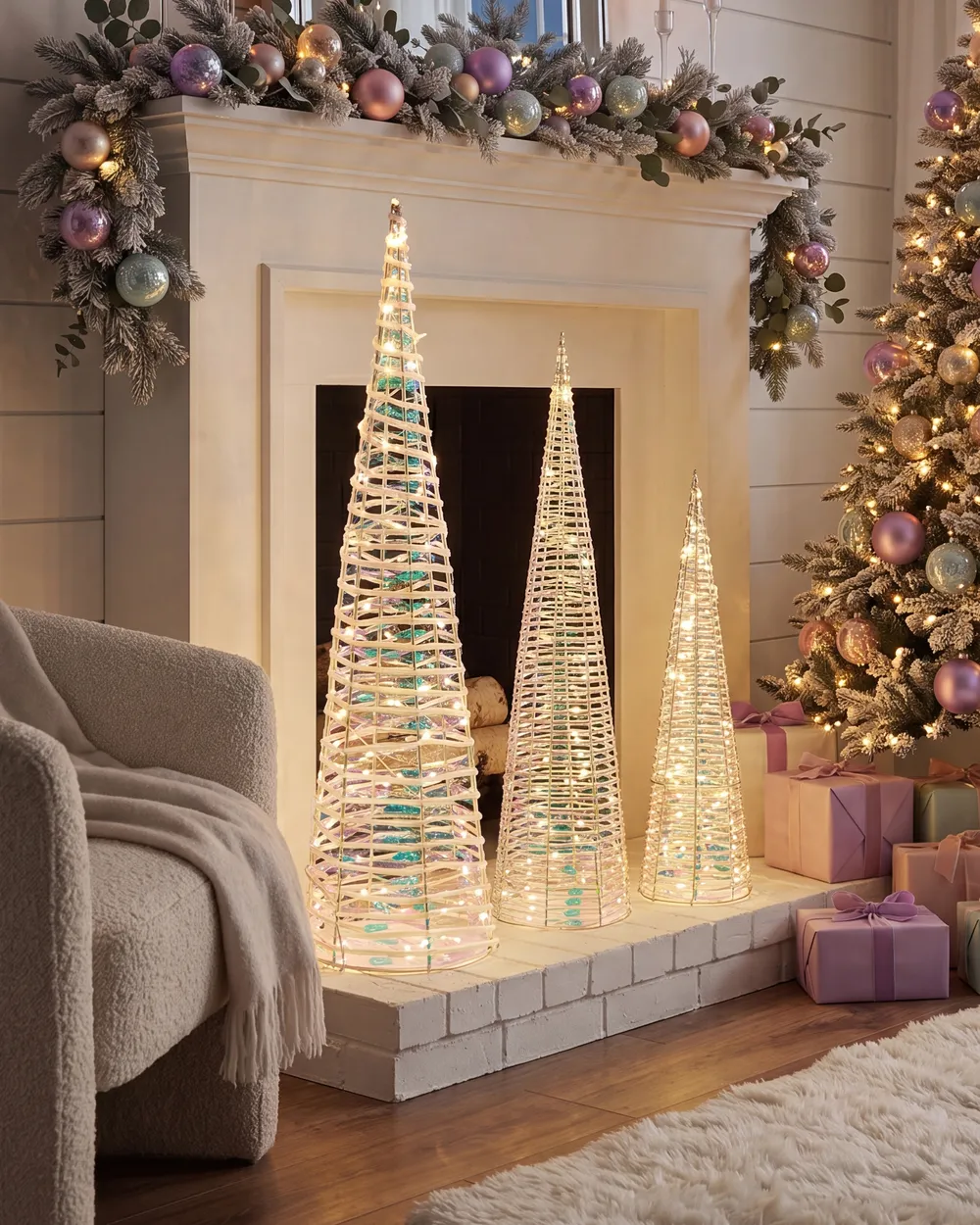 Set of 3 Christmas Decorations LED SONDER 40/60/80 cm Christmas Tree White