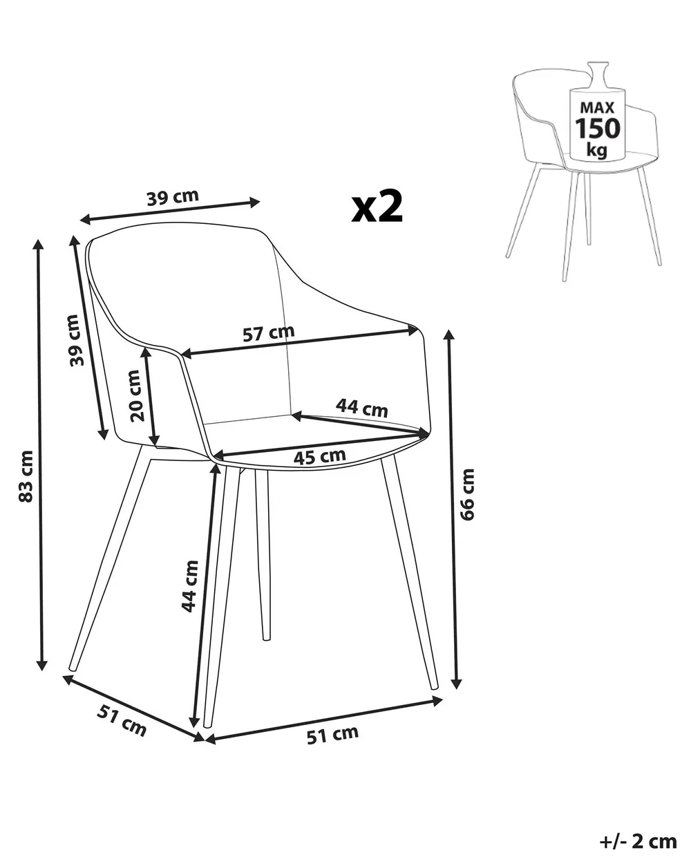 Set med 2 matstolar FONDA Svart_802969