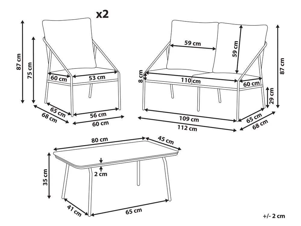Garden Lounge Set with Table 4 Seater USTICA Metal White_1037444