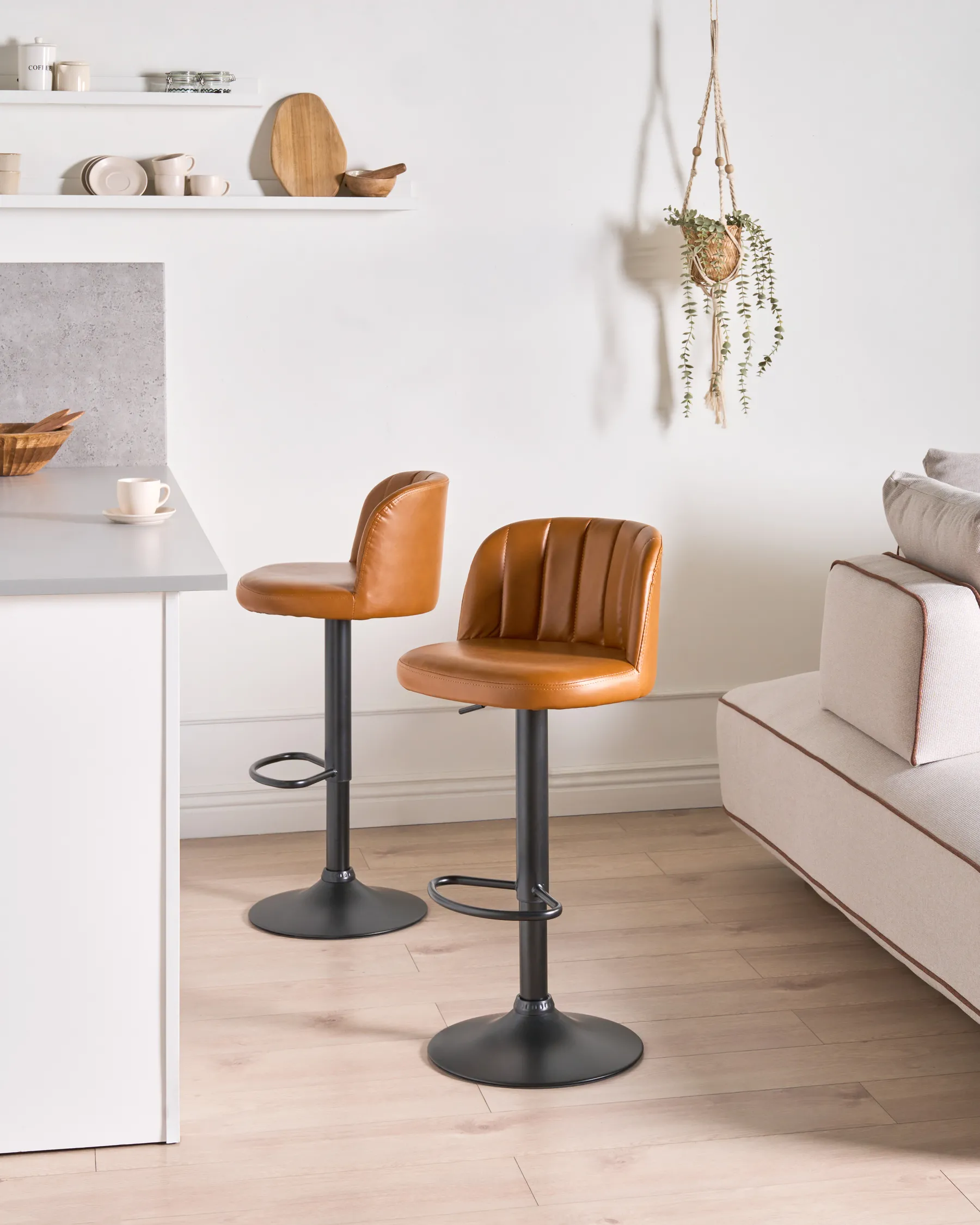 Set of 2 Bar Stools VLORE Swivel Faux Leather Brown_1011582