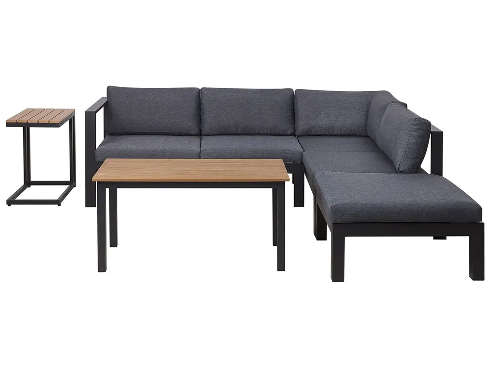 Garden Corner Sofa with Table 5 Seater MESSINA Metal Black Left Hand