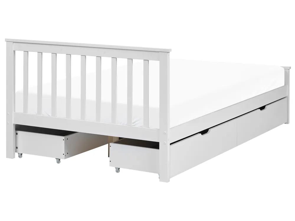 Bed with 4 Drawers OLENDON Pine Wood White 120 x 200 cm (EU Small Double)_1082228