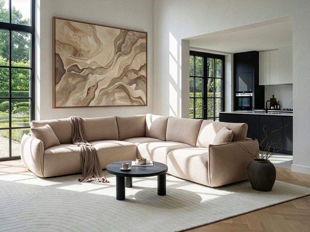 Modular Corner Sofa 5 Seater MESNALI Beige Left Hand