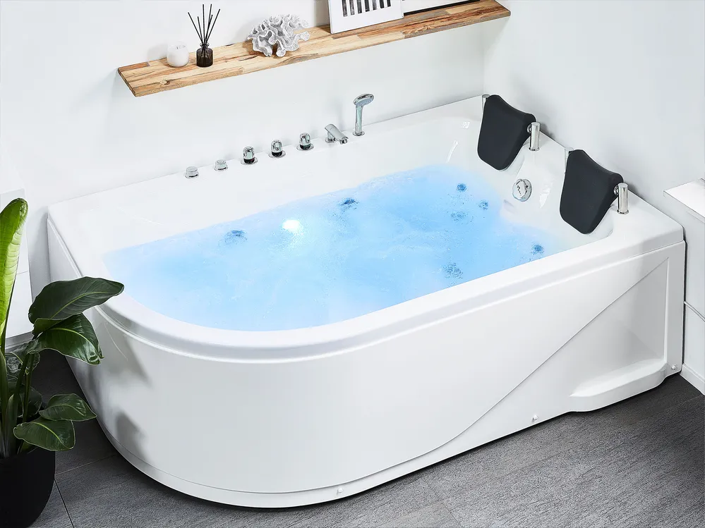Corner Hot Tub with LED CALAMA 1800 x 1200 mm White Left Hand