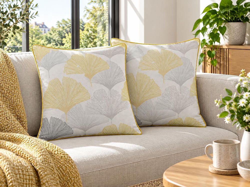 Set of 2 Decorative Cushions CANDYTUFT 45 x 45 cm Yellow Plant Pattern