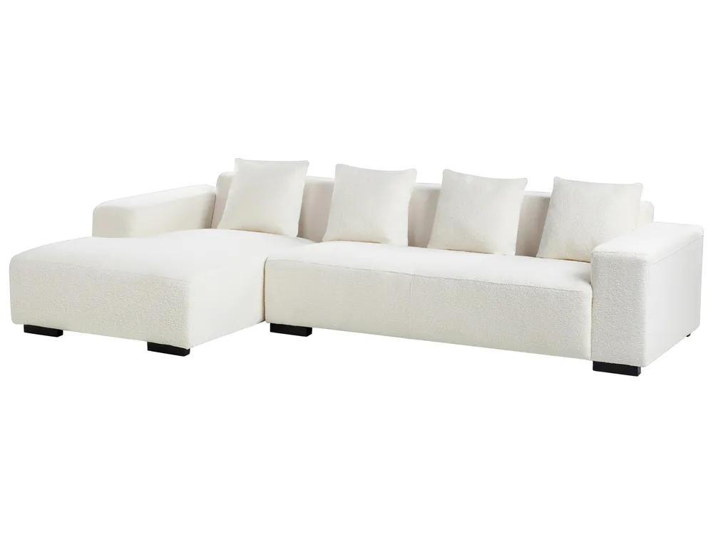 Corner Sofa 4 Seater LUNGO with Ottoman Boucle White Right Hand_962417