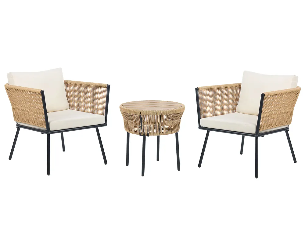 Bistro Set with Cushions GARGANO PE Rattan Natural