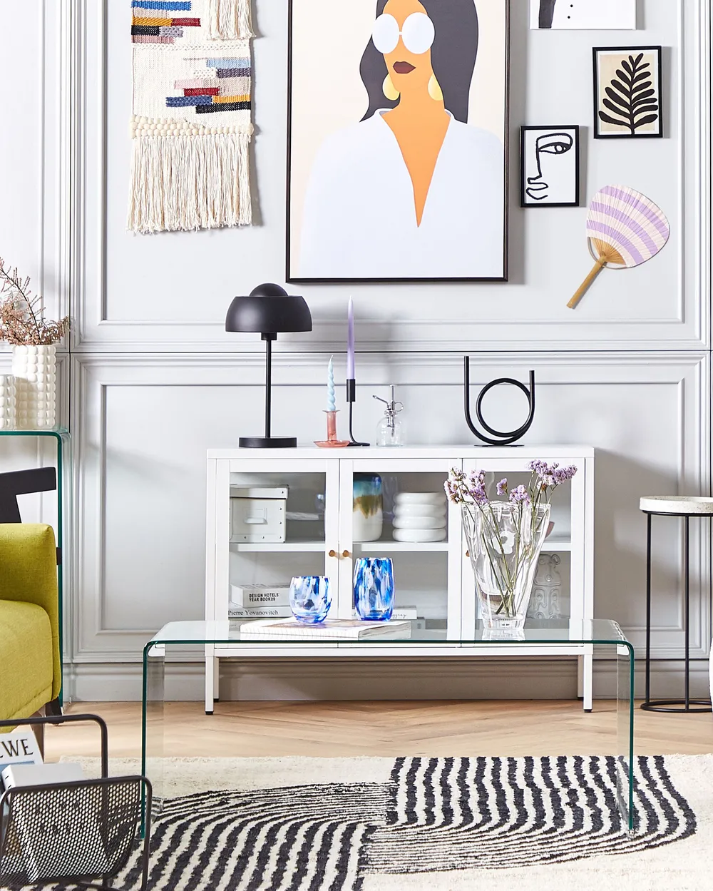 Glass Display Sideboard NEWPORT 115 cm Metal White_833135