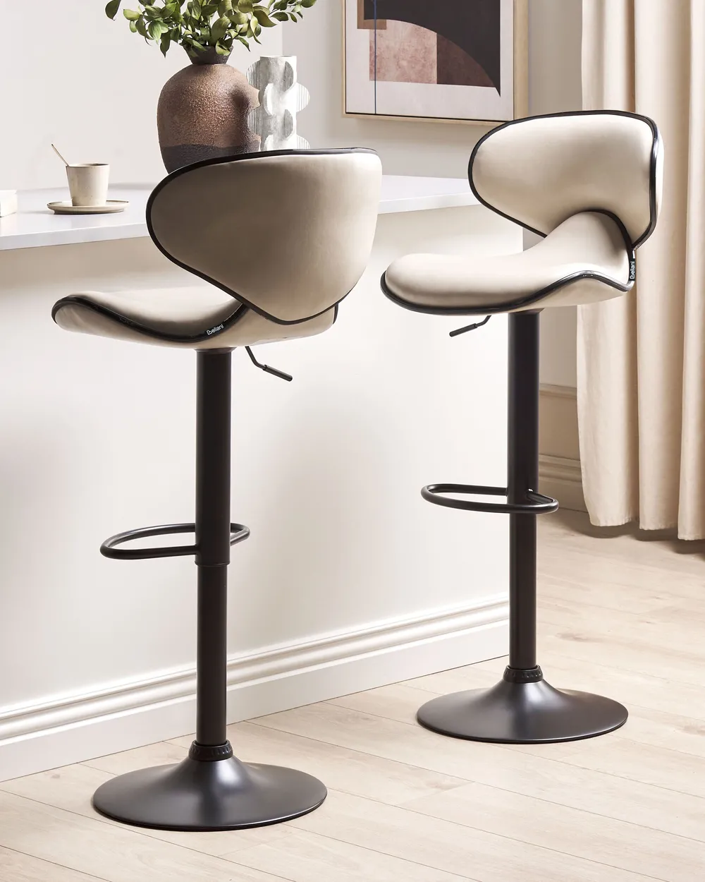 Set of 2 Bar Chairs CONWAY Swivel Faux Leather Light Beige
